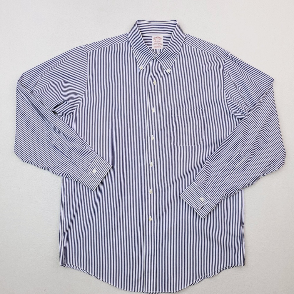 Brooks Brothers Shirt Mens 15.5 Blue Striped Traditional Fit Button Down Supima